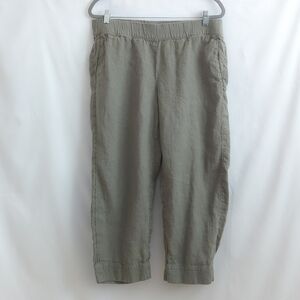 Pure Jill Olive Green Garment Dyed Linen Wide Leg Cropped Pants w Pockets Size M